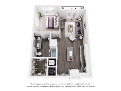 Floor plan for 1 bed, 1 bath, 762 sqft